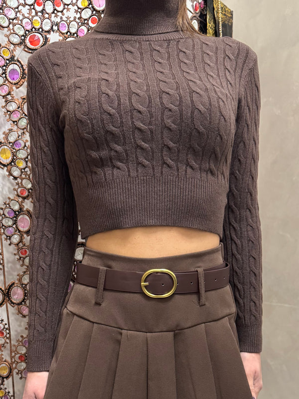 Maglione CROP TRECCIA choco